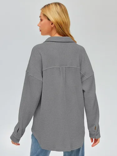 Miniatura 3 de Womens Waffle Knit Shackets Oversized Button Down Shirts Jackets Blouse Loose Fit Long Sleeve Fall Tops 2023