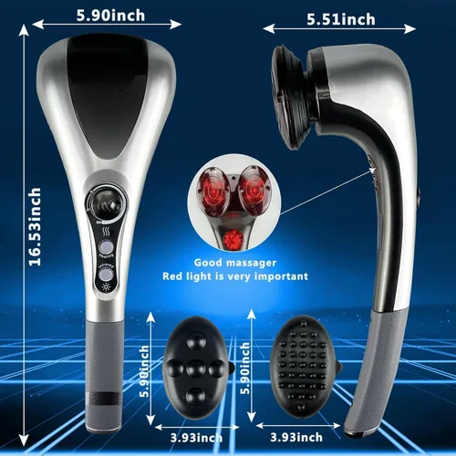 Miniatura 6 de Masajeador de percusión de mano de doble cabeza con calor, masajeador eléctrico de tejido profundo para cuello, hombros, espalda, piernas y alivio