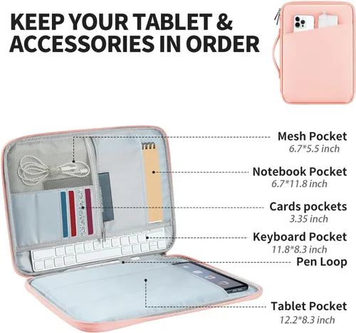 Miniatura 4 de Funda de transporte para tablet de 12.9 pulgadas, máxima protección para tu iPad Pro, Surface Pro, Galaxy Tab S8 Plus y más (PU-rosa, 12.9 pulgadas)