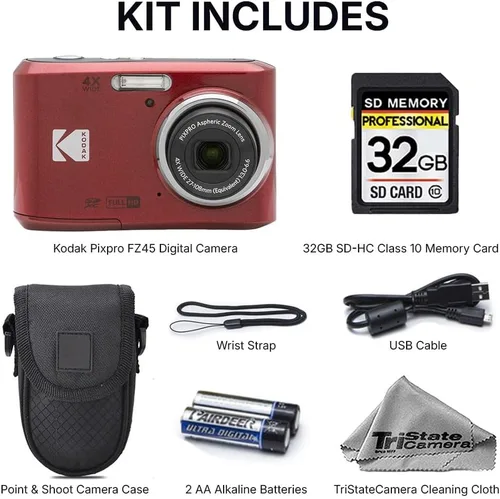 Miniatura 2 de Kodak PIXPRO FZ45 - Cámara digital, punto y disparo compacto de 16 MP, zoom óptico 4X, lente gran angular de 1.063 in, video Full HD 1080P, rojo +