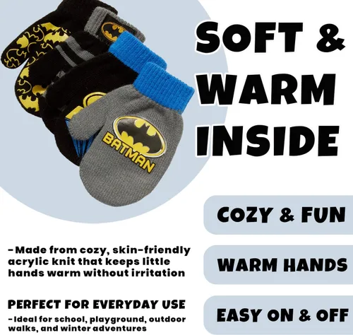 Miniatura 4 de DC Comics Juego de 4 manoplas o guantes para niños Batman, Superman, Liga de la Justicia (2-7)