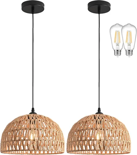 Miniatura 19 de Mini lámpara colgante tejida con cuerda de cáñamo, accesorio de luz tejido, lámpara de araña bohemia, accesorio de lámpara, lámpara colgante de 8.7