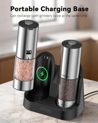 Miniatura 4 de TOMEEM Juego de molinillo eléctrico recargable de sal y pimienta, molinillo de pimienta automático de acero inoxidable de gran capacidad de 3.9 fl