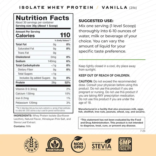 Miniatura 3 de Proteína de suero de leche aislada sin sabor, sin hormonas, Vainilla, 1