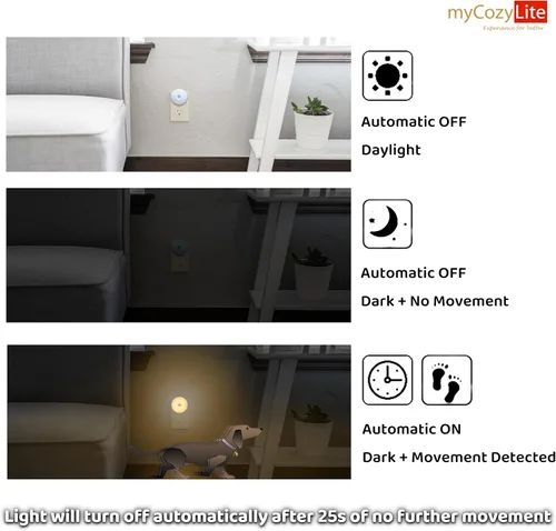 Miniatura 5 de Luz nocturna con sensor de movimiento, paquete de 2 luces nocturnas activadas por movimiento, encendido y apagado automático, tono cálido de 3200 K