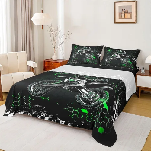 Castle Fairy Juego de sábanas de motocross tamaño twin, juego de ropa de cama verde con diseño de panal ombré, decoración de habitación de niños y