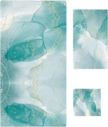 Marble Agate Bath Towels for Bathroom Set - Luxury Towels Gifts for Women,Quick Dry Beach Kitchen Hand Hair Face Yoga Workout Gym Towel and Dish