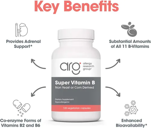 Miniatura 4 de Allergy Research Group ARG Super Vitamina B - Suplemento completo de vitamina B - Coenzima B2 y B6 para una biodisponibilidad mejorada - Apoyo al