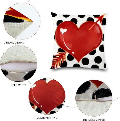 Miniatura 3 de Vellibring Fundas de almohada de San Valentín – 18 x 18 pulgadas a rayas de lunares, diseño de corazón de búfalo, almohadas decorativas para sofá