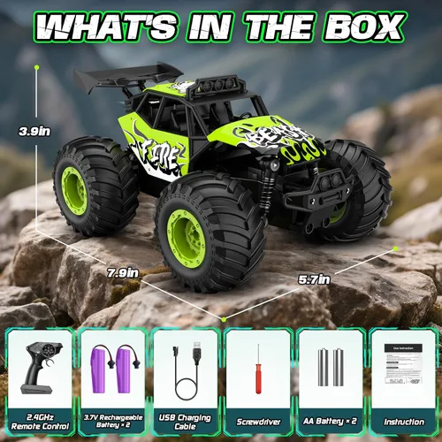 Miniatura 2 de Auto a control remoto, autos RC todo terreno con interruptor de velocidad, camión RC con faros LED y baterías recargables, juguete Monster Truck