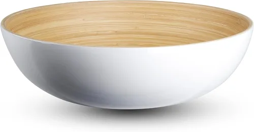 Miniatura 10 de LEXA Ensaladera de bambú hecha a mano de 12 pulgadas – Frutero de madera grande de 130 onzas para encimera de cocina, bambú natural