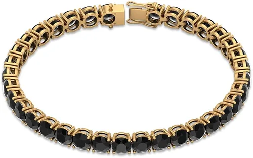 Miniatura 2 de Juego de bisel de 2 quilates pulsera unisex con forma redonda de ónix negro calidad AAA oro sólido de 14 quilates