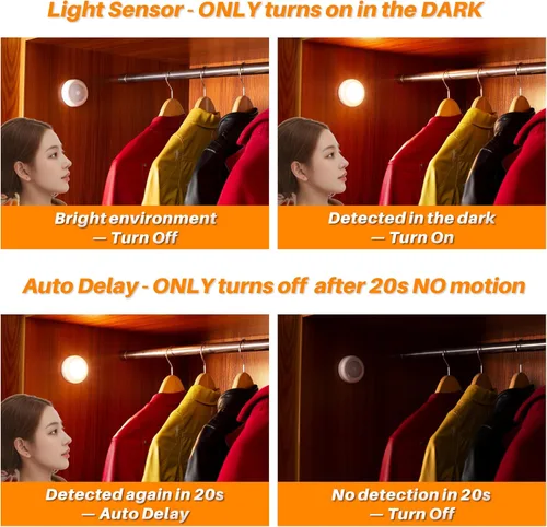 Miniatura 3 de STAR-SPANGLED Paquete de 6 luces con sensor de movimiento de 2.8 pulgadas para interiores, funciona con pilas AAA, luz LED para pegar en escaleras