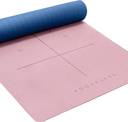 Miniatura 9 de Heathyoga Tapete de Yoga Antideslizante Ecológico, Sistema de Alineación Corporal, Material TPE Certificado por SGS - Superficie Texturizada Carbón
