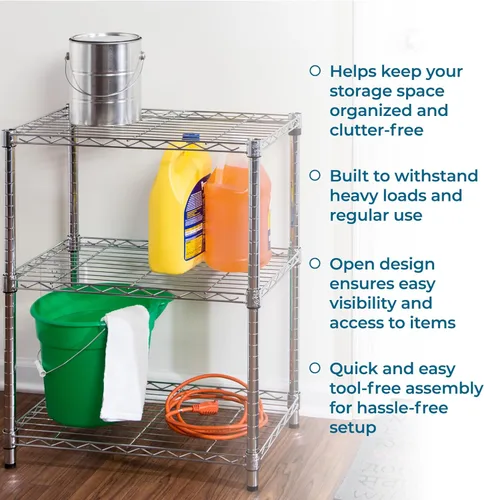 Miniatura 7 de Honey-Can-Do Estantes Ajustables de Servicio Pesado de 3 Niveles, Estante de Almacenamiento de Metal con Capacidad de 250 libras por Estante, cromado
