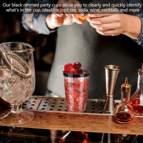 Miniatura 3 de Norme 50 vasos de plástico de 12 onzas desechables para fiesta con borde, vasos transparentes de plástico para vino, café, cumpleaños, boda, Negro