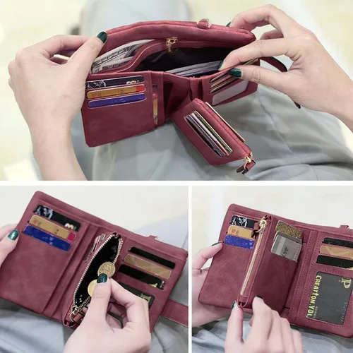Miniatura 3 de PofeeXIO Billeteras pequeñas de cuero plegable para mujer, con ranuras para tarjetas, con cremallera y cremallera