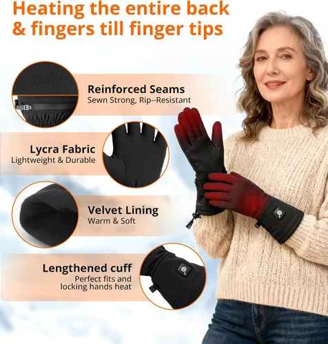 Miniatura 3 de Forros de guantes con calefacción para mujeres y hombres - Finos recargables, compatibles con pantalla táctil, calor de larga duración para deportes