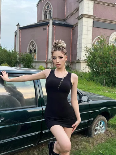 Miniatura 5 de Vestido corto de 3 piezas para mujer con cuello redondo y sin mangas