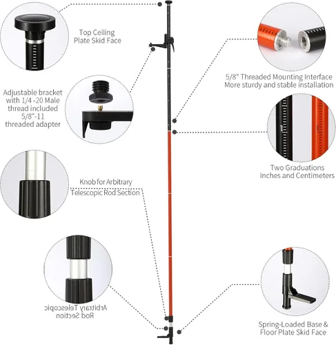 Miniatura 2 de Mástil telescópico, mástil de soporte telescópico con poste de montaje extensible para niveles láser de láseres giratorios y lineales