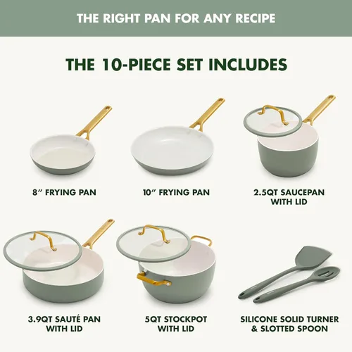 Miniatura 3 de GreenPan Juego de utensilios de cocina antiadherentes Reserve Pro de 10 piezas, cerámica certificada NSF, juego de ollas y sartenes anodizadas duras