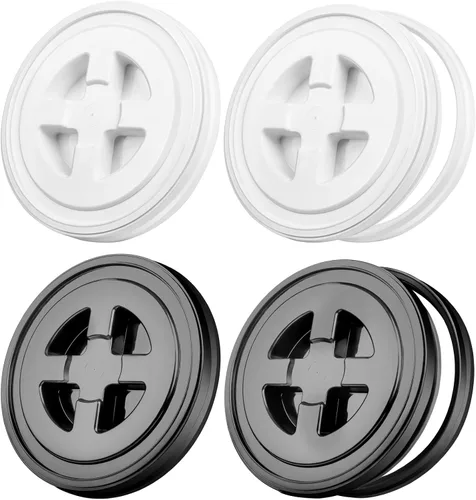 Aodaer 4 tapas de sellado de 5 galones, tapa giratoria de plástico reutilizable para contenedor de almacenamiento de alimentos, comederos de pollo