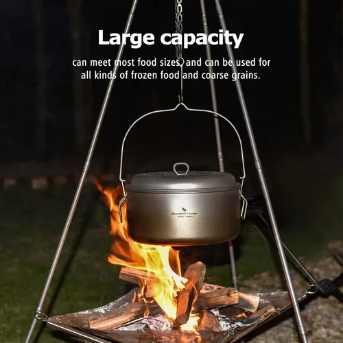 Miniatura 7 de iBasingo Juego de ollas de sopa de titanio con mango plegable para colgar, utensilios de cocina portátiles ligeros para 3-5 personas en camping
