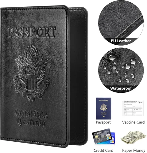 Miniatura 4 de Combo de tarjetero para pasaporte y vacuna, soporte para pasaporte con ranura para tarjeta de vacuna, cartera para pasaporte, funda para pasaporte