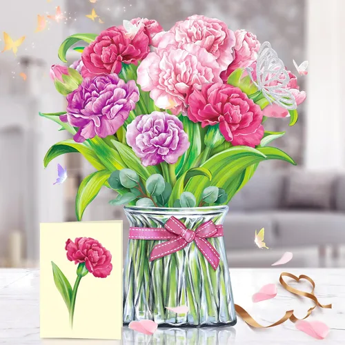 Miniatura 6 de Airpark - Tarjeta desplegable de flores 3D, tarjeta de felicitación – Claveles rosas – Para mamá, abuela – Ideal para el Día de la Madre
