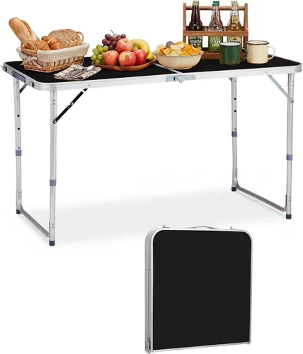 Miniatura 15 de Outvita Mesa de camping plegable portátil de 6 pies, mesa de altura ajustable impermeable para exteriores, mesa plegable de maleta ligera de Plateado
