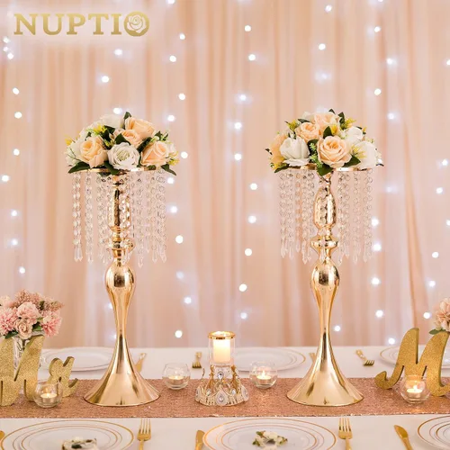 Miniatura 2 de 2 piezas de 54 cm de alto soporte de flores de cristal para boda, camino de flores de plomo, soportes de flores centrales de metal para mesas