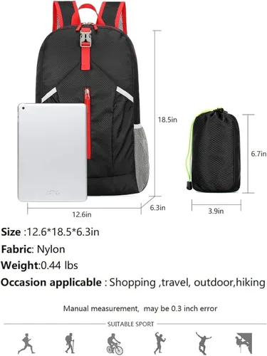 Miniatura 6 de Levayhill Mochila de senderismo plegable de 25L, ligera y plegable, mochila básica de día colapsable, resistente al agua, para viajes, para hombres