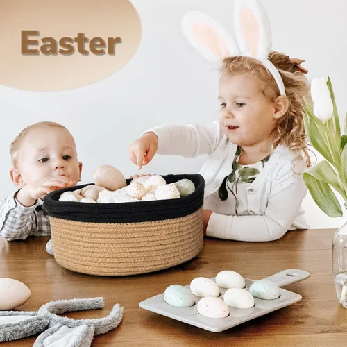 Miniatura 7 de Goodpick Cesta tejida pequeña, linda cuerda rosa, cesta de algodón para bebé, cesta de almacenamiento para habitación de guardería, caja de juguetes