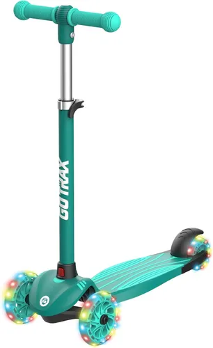Gotrax KS1 Patinete Infantil de Impulso, Ruedas con Luces LED y 3 Manillares de Altura Ajustable, Dirección por Inclinación y Plataforma