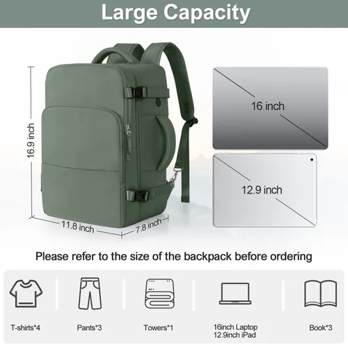 Miniatura 9 de Mochila de Viaje Sinaliy, Verde militar, Grande, Viajes
