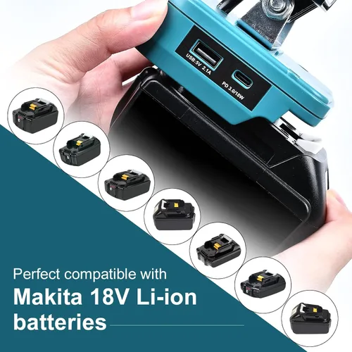 Miniatura 3 de Luz de Trabajo LED Inalámbrica Compatible con Batería Makita de 18V, Linterna de 48W 3400LM Luz de Inundación Portátil con Puertos USB y Tipo C