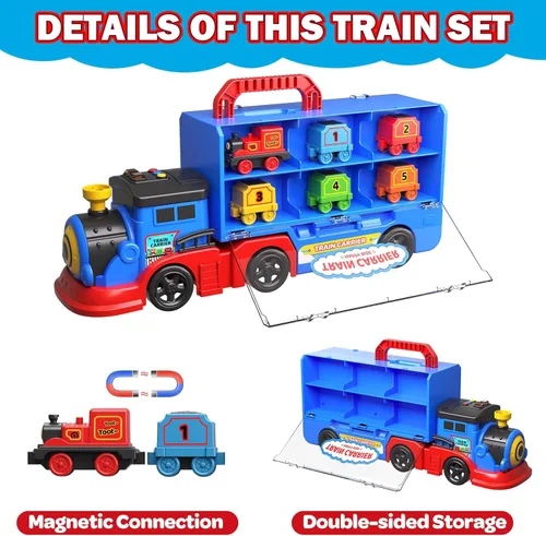 Miniatura 3 de Juego de camiones de tren para niños y niñas de 3, 4, 5, 6 años, camión de transporte con luz y música, gran regalo de cumpleaños de Navidad