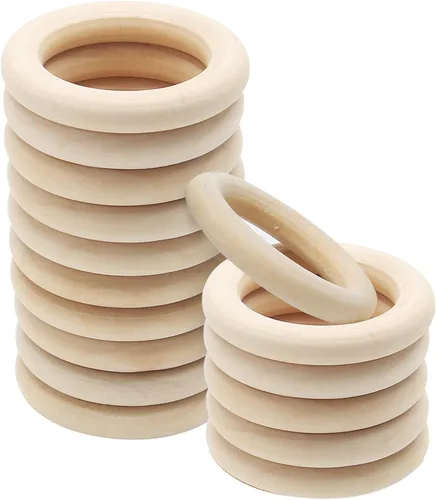 Miniatura 12 de Uenhoy 15 anillos de madera natural de 1.57 pulgadas, anillos de madera sin terminar para manualidades, anillos de macramé, fabricación de joyas