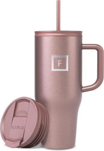 Miniatura 35 de IRON °FLASK Co-Pilot - Vaso aislante de 40 onzas con pajita y tapas abatibles - Botella con portavasos para bebidas frías o calientes - A prueba