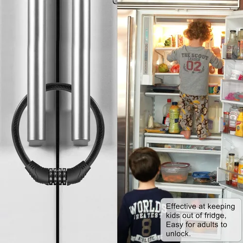 Miniatura 4 de Rofio Cerradura para refrigerador, cerradura de nevera mejorada de 4 dígitos para refrigeradores de puertas francesas, cerraduras de gabinete, fácil