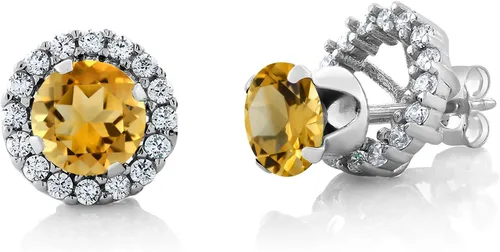 Miniatura 154 de Gem Stone King Aretes redondos de plata de ley 925 de 0.236 in con piedra natal extraíble para mujer