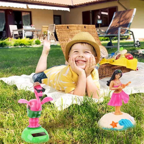 Miniatura 5 de Paquete de 4 juguetes bailarines alimentados por energía solar de Hawaii Girl Flapping Wings Flamingo Car Shaking Head Dancer Doll Hawaii Toy Swing