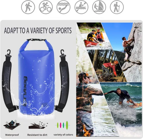 Miniatura 5 de IDRYBAG Bolsa seca para kayak impermeable 2L/5L/10L/15L/20L, pequeña bolsa impermeable para navegación Azul