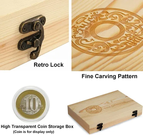Miniatura 5 de Soporte para cápsulas de monedas de madera, caja de almacenamiento de monedas con junta de espuma para suministros de colección de monedas