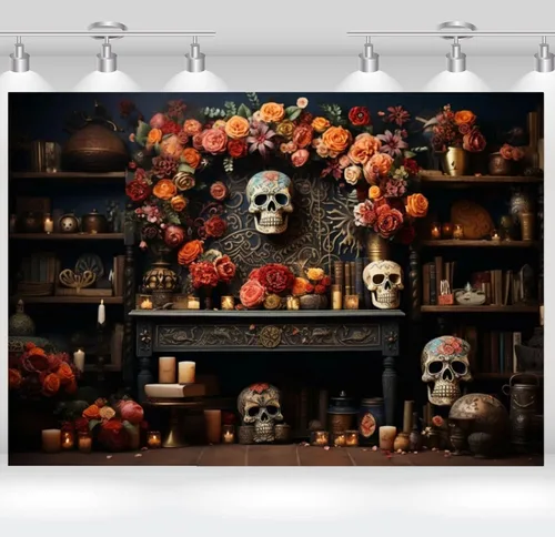 Telón de fondo para fotografía, temática mexicana, fiesta de Halloween, carnaval, flores, esqueleto de azúcar, decoración de retratos para niños,
