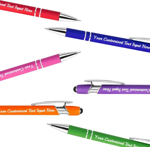 Miniatura 6 de Bolígrafo personalizado, 50 bolígrafos personalizados, grabado a granel con logotipo de nombre, lápiz digital de tinta negra suave con toque