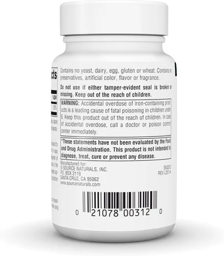 Miniatura 4 de Source Naturals Hierro, Quelato de Aminoácidos - Apoya la Producción de Energía* - 25mg - 100 Tabletas