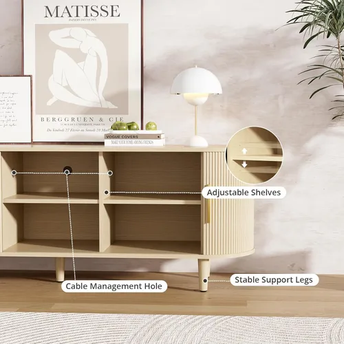 Miniatura 4 de VOWNER Soporte de TV acanalado de 63 pulgadas, moderno centro de entretenimiento para televisores de hasta 65 pulgadas con estantes ajustables