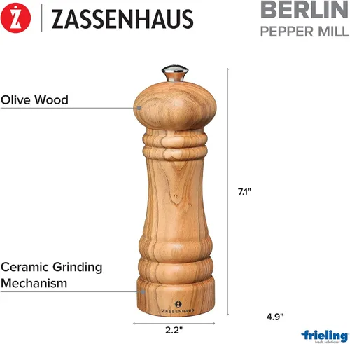Miniatura 3 de Zassenhaus Berlin - Molinillo de pimienta de madera de olivo, 7 pulgadas, natural