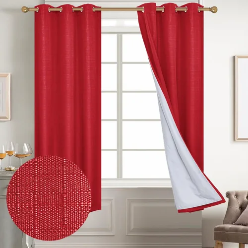 Miniatura 12 de Diraysid Cortinas 100% opacas de lino beige para dormitorio, con ojales, aislamiento térmico, cortinas de oscurecimiento de habitación